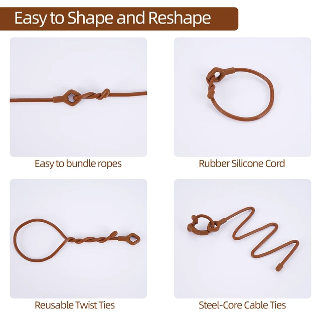 Alt view image 5 of 6 - Twist Ties - Silicone Cable Ties with Holes, Rubber Twist Ties for Cords, 24PK (6inch, 12inch, 18inch) Reusable Gear Ties for Bundling and Holding, Indoor and Outdoor Use(Brown)