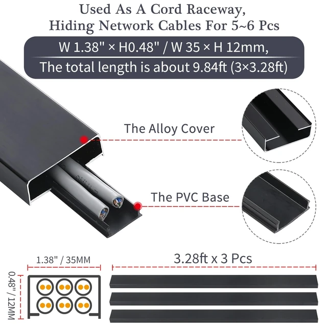 Alt view image 3 of 7 - Aluminium Alloy U Shape Edge Trim Strip Decoration Profiles with Base, Metal Cable Raceway Cord Protector Hider Condenser Concealer Decor Edging Strips