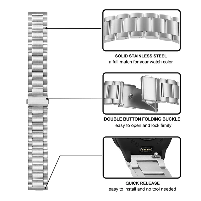 Alt view image 3 of 7 - Women Band Sets for Vivoactive 6 5 3 Smart Watch, 20mm Solid Stainless Steel Watchband + Mesh Strap for Garmin Venu Sq 2 / Forerunner 570 42mm / Vivomove 3 Luxe Style Trend