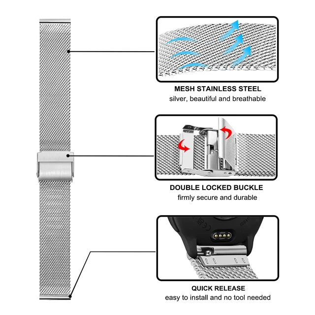 Alt view image 4 of 7 - Women Band Sets for Vivoactive 6 5 3 Smart Watch, 20mm Solid Stainless Steel Watchband + Mesh Strap for Garmin Venu Sq 2 / Forerunner 570 42mm / Vivomove 3 Luxe Style Trend