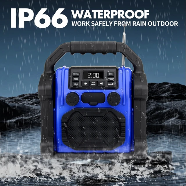 Alt view image 2 of 7 - Outdoor Radios Waterproof Bluetooth Speaker 8000mAh Battery 30W IPX 66, Cell Phone Charging, Portable with LED Lights, Anticollision Fm Clock Radios for Workshop/Outdoor/Camping (Blue)