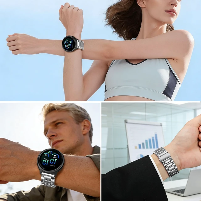 Alt view image 6 of 7 - Women Band Sets for Vivoactive 6 5 3 Smart Watch, 20mm Solid Stainless Steel Watchband + Mesh Strap for Garmin Venu Sq 2 / Forerunner 570 42mm / Vivomove 3 Luxe Style Trend