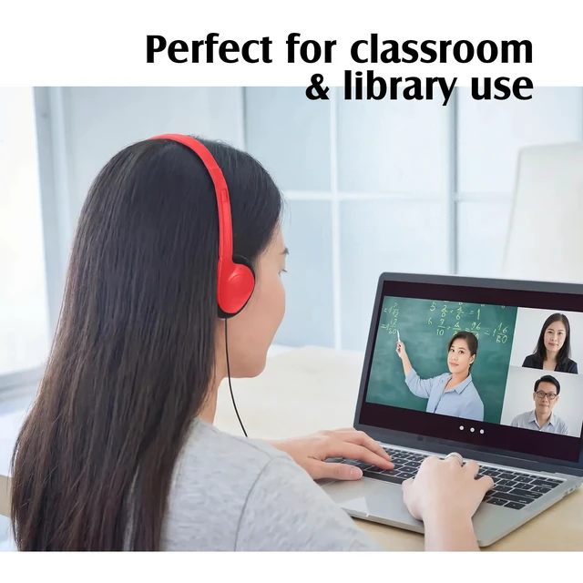 Alt view image 7 of 7 - 20 Pack Headphones Bulk Libraries Wired on Ear Headphones, Red Foam Cushioned Lightweight, 3.5mm Jack for Libraries Labs, for Boys Girls Adults