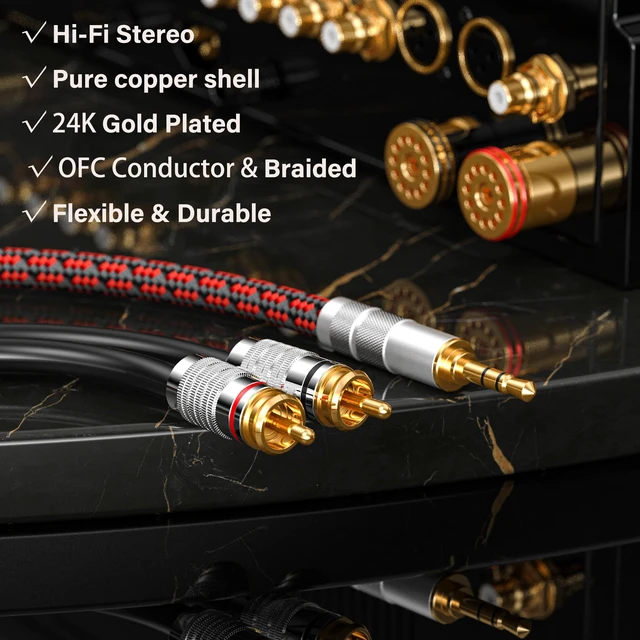 Alt view image 2 of 6 - RCA to 3.5mm Cable 9.8FT, Aux RCA Male Audio Cable Jack Adapter Audiophile Gold Plated Braided Audio Y Cord for Smartphones,Tablets,Speakers,MP3,HDTV