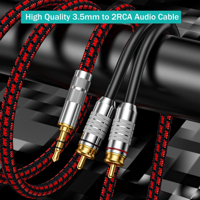 Alt view image 3 of 6 - RCA to 3.5mm Cable 9.8FT, Aux RCA Male Audio Cable Jack Adapter Audiophile Gold Plated Braided Audio Y Cord for Smartphones,Tablets,Speakers,MP3,HDTV