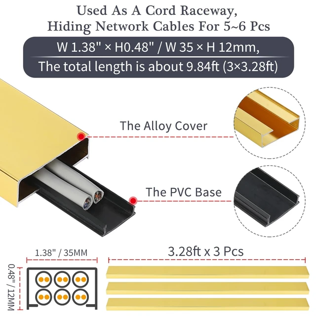 Alt view image 3 of 7 - Aluminium Alloy U Shape Edge Trim Strip Decoration Profiles with Base, Metal Cable Raceway Cord Protector Hider Condenser Concealer Decor Edging Strips