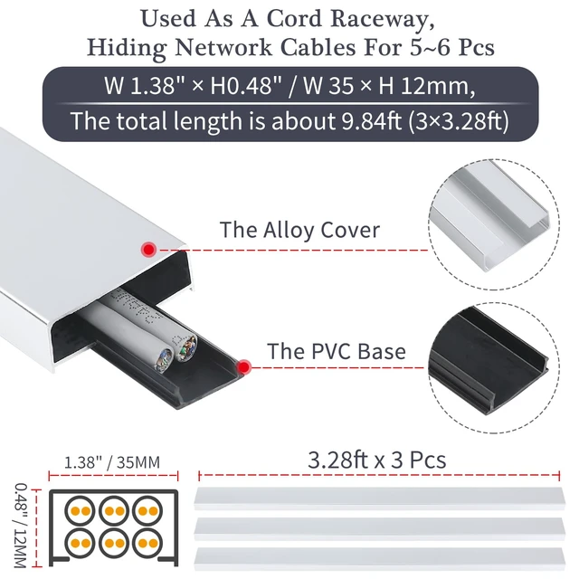 Alt view image 2 of 7 - Aluminium Alloy U Shape Edge Trim Strip Decoration Profiles with Base, Metal Cable Raceway Cord Protector Hider Condenser Concealer Decor Edging Strips