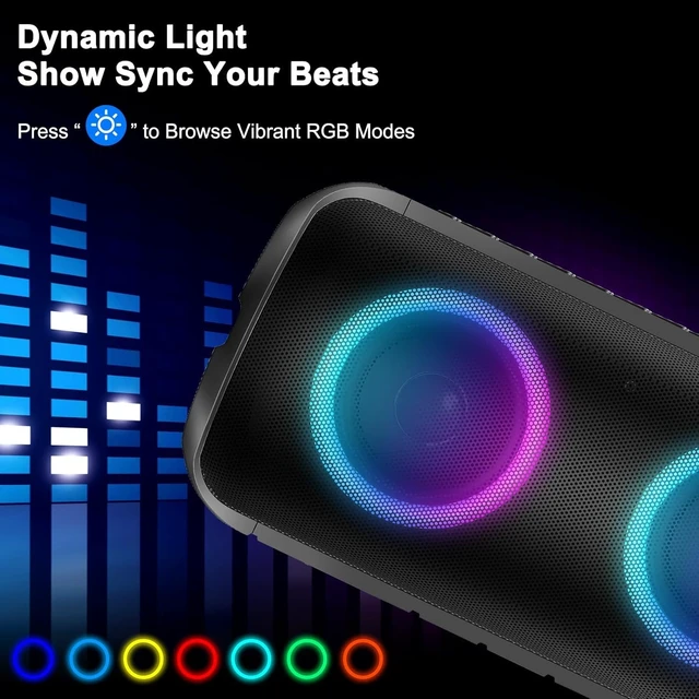 Alt view image 2 of 7 - Portable Bluetooth Speaker, 30W Powerful Sound with Bass,Wireless TWS Pairing, Colorful RGB Lights, IPX7 Waterproof, 24H Playtime, Outdoor for Camping/Home/Party/Beach