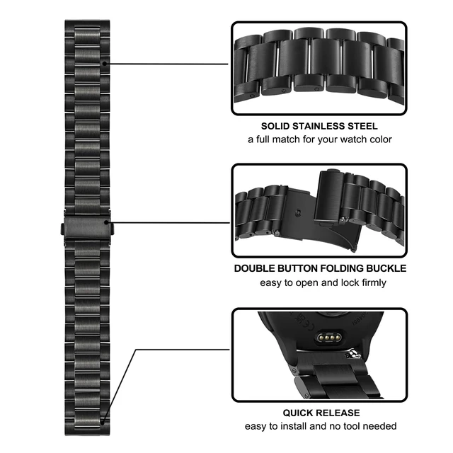 Alt view image 3 of 7 - Women Band Sets for Vivoactive 6 5 3 Smart Watch, 20mm Solid Stainless Steel Watchband + Mesh Strap for Garmin Venu Sq 2 / Forerunner 570 42mm / Vivomove 3 Luxe Style Trend