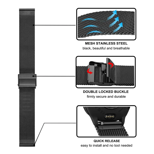 Alt view image 4 of 7 - Women Band Sets for Vivoactive 6 5 3 Smart Watch, 20mm Solid Stainless Steel Watchband + Mesh Strap for Garmin Venu Sq 2 / Forerunner 570 42mm / Vivomove 3 Luxe Style Trend
