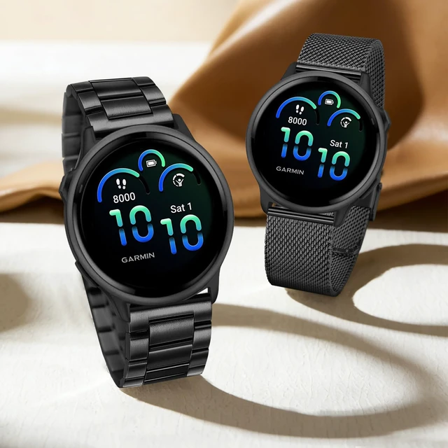 Alt view image 5 of 7 - Women Band Sets for Vivoactive 6 5 3 Smart Watch, 20mm Solid Stainless Steel Watchband + Mesh Strap for Garmin Venu Sq 2 / Forerunner 570 42mm / Vivomove 3 Luxe Style Trend