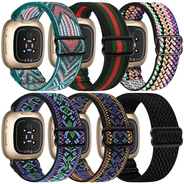 Main image of 6 Packs Elastic Nylon Bands Compatible with Fitbit Versa 4 / Fitbit Sense 2 / Fitbit Versa 3 / Fitbit Sense, Adjustable Nylon Replacement Straps Wristband for Fitbit Versa 3/4 for Women Men