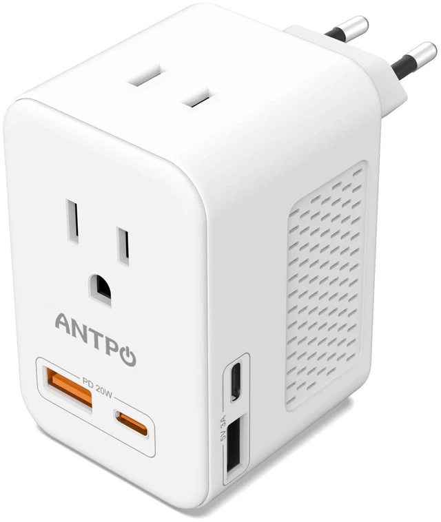 Main image of ANTPO 220V to 110V Voltage Converter US to Europe with 2 USB Port 2 USB C PD 20W,2 AC Outlets Travel Converter for European Travel Power Adapter Combo for Germany France Italy Spain (White)