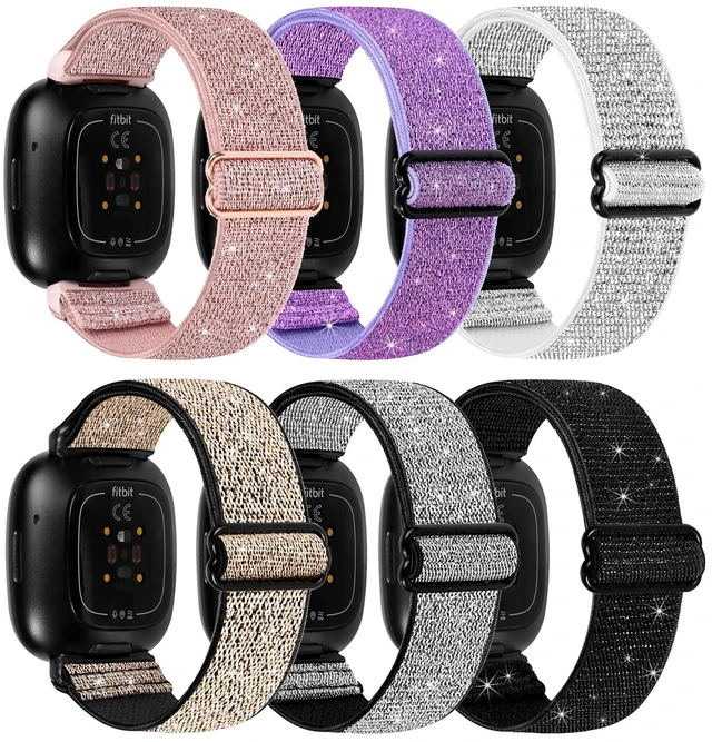 Main image of 6 Packs Elastic Nylon Bands Compatible with Fitbit Versa 4 / Fitbit Sense 2 / Fitbit Versa 3 / Fitbit Sense, Adjustable Nylon Replacement Straps Wristband for Fitbit Versa 3/4 for Women Men