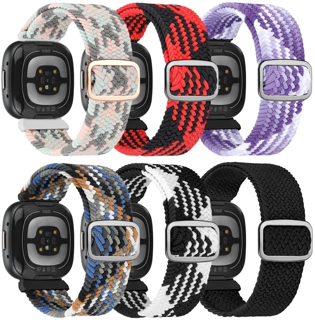 Main image of 6 Packs Elastic Nylon Bands Compatible with Fitbit Versa 4 / Fitbit Sense 2 / Fitbit Versa 3 / Fitbit Sense, Adjustable Nylon Replacement Straps Wristband for Fitbit Versa 3/4 for Women Men