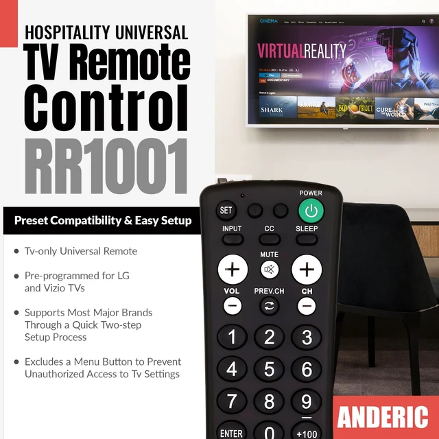 Alt view image 2 of 7 - RR1001 Simple TV Universal Remote - Works All Brands Great for Hotels and Hospitality Rooms - Simple Universal Remote