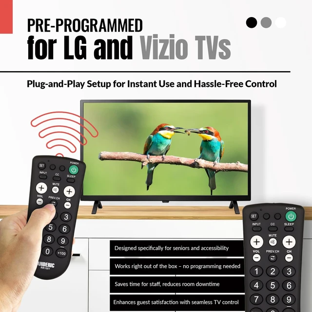 Alt view image 3 of 7 - RR1001 Simple TV Universal Remote - Works All Brands Great for Hotels and Hospitality Rooms - Simple Universal Remote