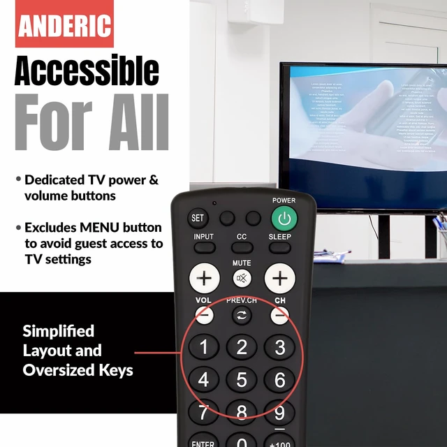 Alt view image 5 of 7 - RR1001 Simple TV Universal Remote - Works All Brands Great for Hotels and Hospitality Rooms - Simple Universal Remote