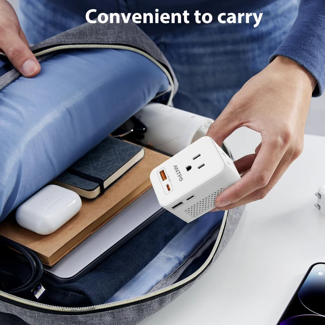 Alt view image 4 of 6 - ANTPO 220V to 110V Voltage Converter US to Europe with 2 USB Port 2 USB C PD 20W,2 AC Outlets Travel Converter for European Travel Power Adapter Combo for Germany France Italy Spain (White)
