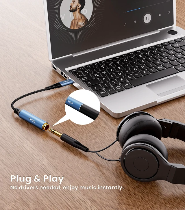 Alt view image 4 of 7 - USB C to 1/4" Headphone Adapter-20cm, 384kHz/32bit USB C to 6.35mm TRS Stereo Jack Adapter Cable for Samrtphone, Laptop, Amplifiers, Mixers, Home Theater, 6.35mm Headphones-20cm (Pack of 2)