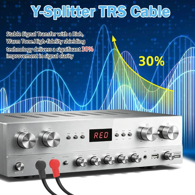 Alt view image 4 of 7 - 1/4" TRS Stereo to Dual 1/4" TS Y-Splitter Insert Cable - 6 ft 6.35mm Right Angle Male to Male Audio Cord for Amplifiers, Mixers, Studio Equipment