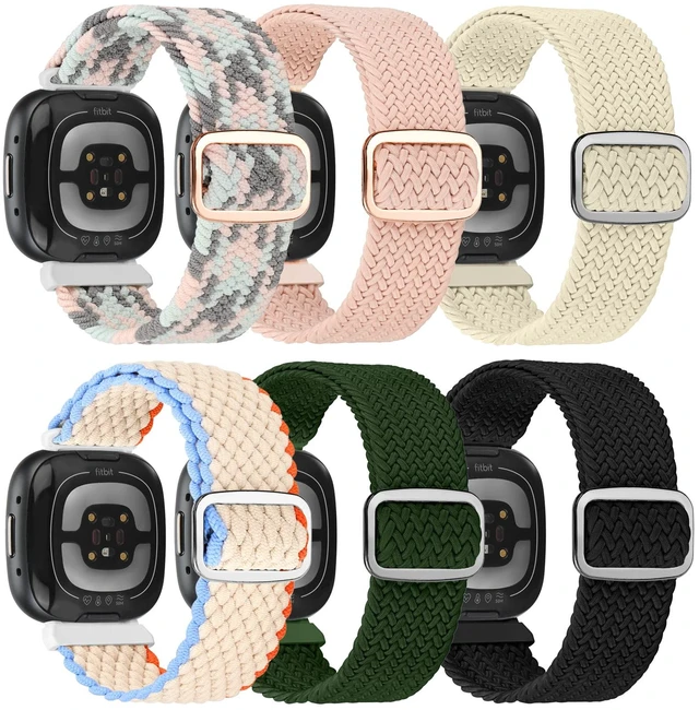 Main image of 6 Packs Elastic Nylon Bands Compatible with Fitbit Versa 4 / Fitbit Sense 2 / Fitbit Versa 3 / Fitbit Sense, Adjustable Nylon Replacement Straps Wristband for Fitbit Versa 3/4 for Women Men