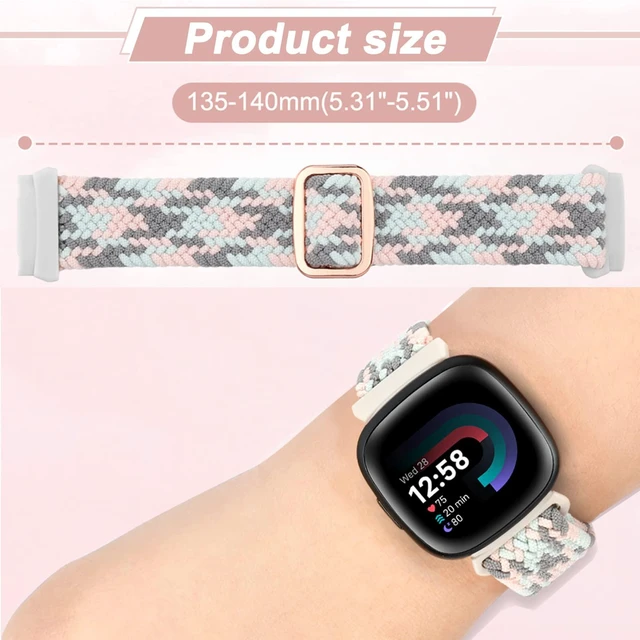 Alt view image 2 of 6 - 6 Packs Elastic Nylon Bands Compatible with Fitbit Versa 4 / Fitbit Sense 2 / Fitbit Versa 3 / Fitbit Sense, Adjustable Nylon Replacement Straps Wristband for Fitbit Versa 3/4 for Women Men