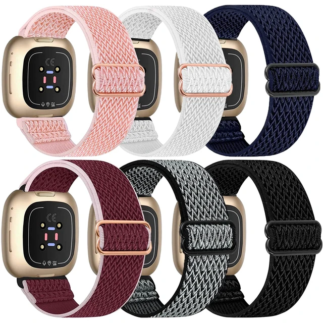 Main image of 6 Packs Elastic Nylon Bands Compatible with Fitbit Versa 4 / Fitbit Sense 2 / Fitbit Versa 3 / Fitbit Sense, Adjustable Nylon Replacement Straps Wristband for Fitbit Versa 3/4 for Women Men