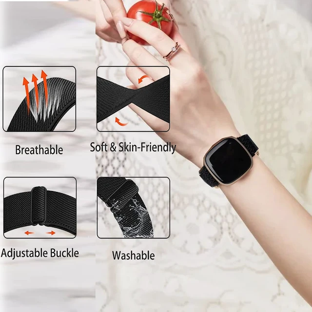 Alt view image 2 of 5 - 6 Packs Elastic Nylon Bands Compatible with Fitbit Versa 4 / Fitbit Sense 2 / Fitbit Versa 3 / Fitbit Sense, Adjustable Nylon Replacement Straps Wristband for Fitbit Versa 3/4 for Women Men