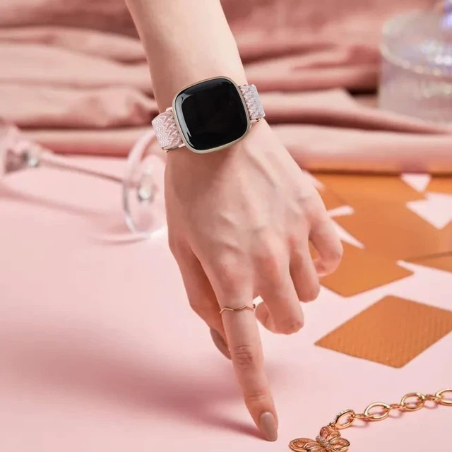 Alt view image 4 of 5 - 6 Packs Elastic Nylon Bands Compatible with Fitbit Versa 4 / Fitbit Sense 2 / Fitbit Versa 3 / Fitbit Sense, Adjustable Nylon Replacement Straps Wristband for Fitbit Versa 3/4 for Women Men