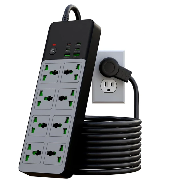 Main image of 8 Outlet Power Strip with 2 USB-A & 4 USB-C Ports, 35W PD Fast Charging, 6FT 45° Flat Plug Extension Cord, Wide Spacing AC Outlets, 110-265V 3000W, for Home Office Travel