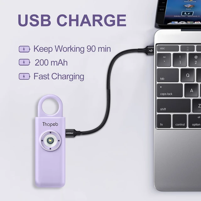 Alt view image 5 of 7 - Personal Safety Alarm for Women Upgraded Rechargeable Strobe with Separate Switch, 135dB Siren, Long-Lasting Protection, Stylish Keychain (Purple)