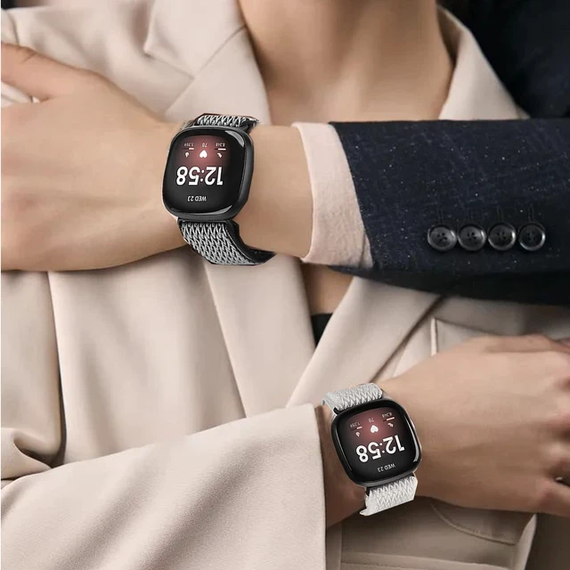 Alt view image 5 of 5 - 6 Packs Elastic Nylon Bands Compatible with Fitbit Versa 4 / Fitbit Sense 2 / Fitbit Versa 3 / Fitbit Sense, Adjustable Nylon Replacement Straps Wristband for Fitbit Versa 3/4 for Women Men