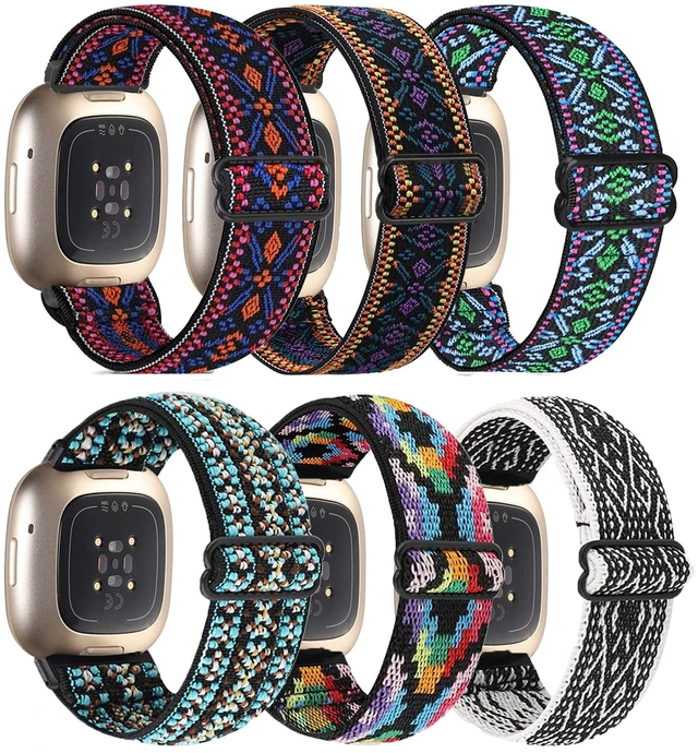 Main image of 6 Packs Elastic Nylon Bands Compatible with Fitbit Versa 4 / Fitbit Sense 2 / Fitbit Versa 3 / Fitbit Sense, Adjustable Nylon Replacement Straps Wristband for Fitbit Versa 3/4 for Women Men
