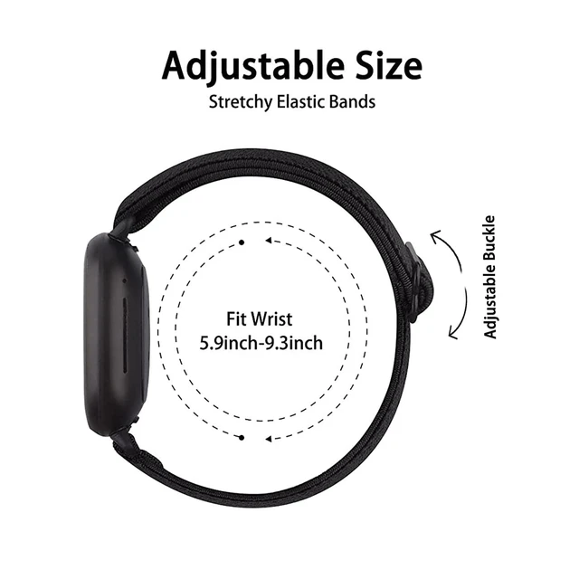 Alt view image 3 of 5 - 6 Packs Elastic Nylon Bands Compatible with Fitbit Versa 4 / Fitbit Sense 2 / Fitbit Versa 3 / Fitbit Sense, Adjustable Nylon Replacement Straps Wristband for Fitbit Versa 3/4 for Women Men