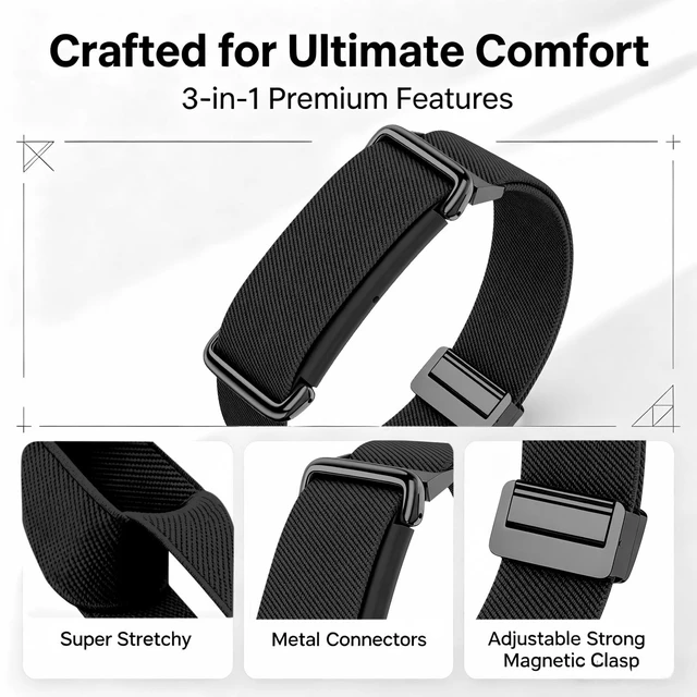 Alt view image 2 of 7 - Magnetic Sport Nylon Band Compatible with Google Fitbit Air Active Band Magnetic Clasp Soft Stretchy Nylon Band for Women MenAdjustable Breathable Wristband Ultra-thin & Lightweight Replacement