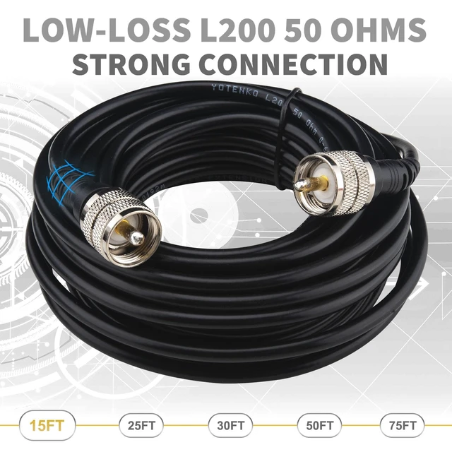 Alt view image 7 of 7 - CB Coax Cable 15FT, L200 Coaxial Cable with PL259 Connectors 50 Ohm (LMR200 Equivalent), Low Loss & Flexible & Durable - 50 Ohm, for CB Ham Radio Antenna HF/VHF