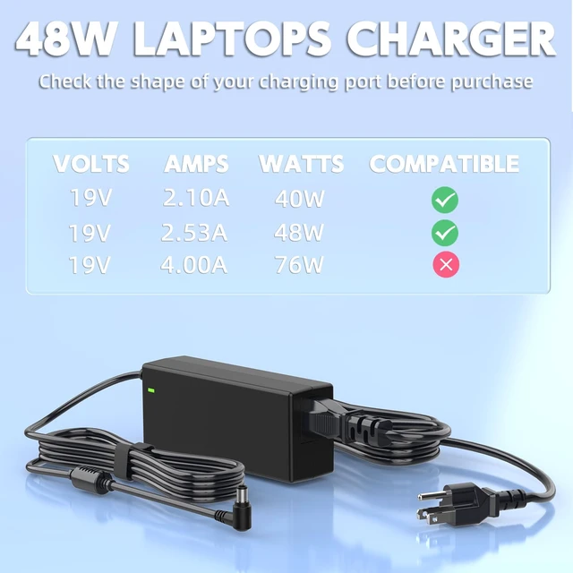 Alt view image 3 of 7 - 19V 2.53A 48W LG Monitor Power Adapter for 24LJ4540 IPS236-PN 6.5x4.4mm Tip, 100-240V, for 19-34in LG, 24MP55HQ 27UD68-W, Replaces DA-48F19 DA-65F19
