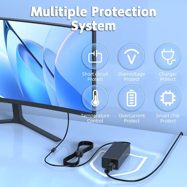 Alt view image 6 of 7 - 19V 2.53A 48W LG Monitor Power Adapter for 24LJ4540 IPS236-PN 6.5x4.4mm Tip, 100-240V, for 19-34in LG, 24MP55HQ 27UD68-W, Replaces DA-48F19 DA-65F19