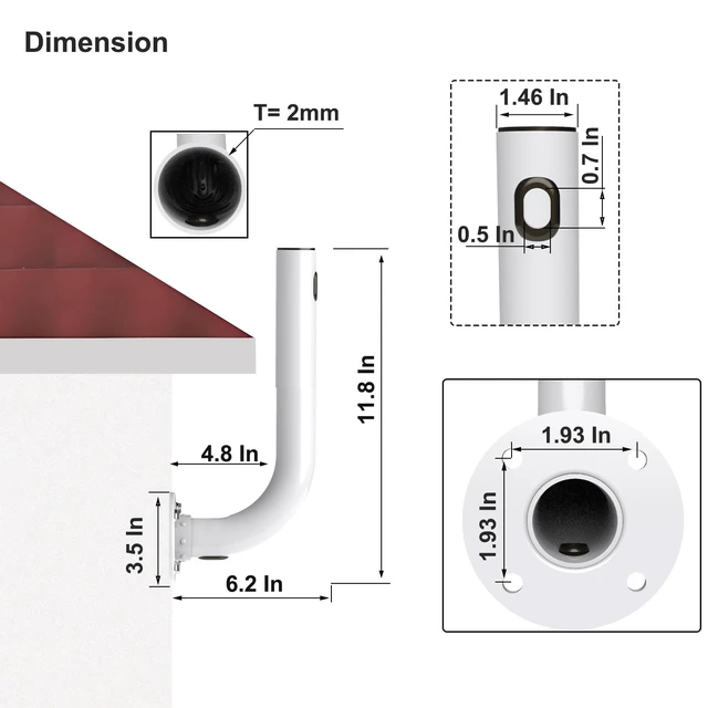 Alt view image 3 of 6 - Pole Mount, Antennas Mount,Easy Installation Pole for Outside Home Antenna Installation. Hide and Protect Cable of Equipment. (White, 11.8 in)