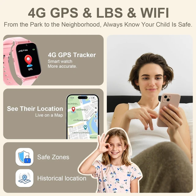 Alt view image 2 of 7 - 4G Kids Smart Watch GPS Tracker Video Voice Call gps tracker, phone call, sos call, video chat, class mode, smart watch for boys girls