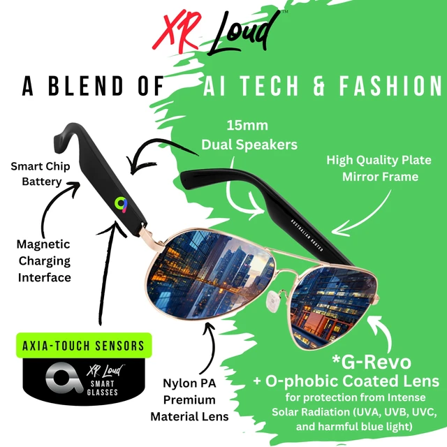 Alt view image 7 of 7 - Rare-Edition G-Revo Coating Lens AI Smart Bluetooth Glasses for Men Women Easy Pair with ChatGPT-Claude, 99% Accuracy, Speakers Siri Android Touch Voice Assistant, 120H Aviator (Emerald Royale Green)