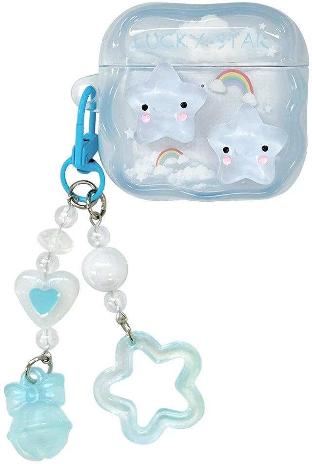 Main image of Compatible with AirPods 5 Case/AirPods 4 Case Cute Wave Design Shockproof Protective Cover for Girls Women with Keychain Designed for AirPods 5th / 4th Generation
