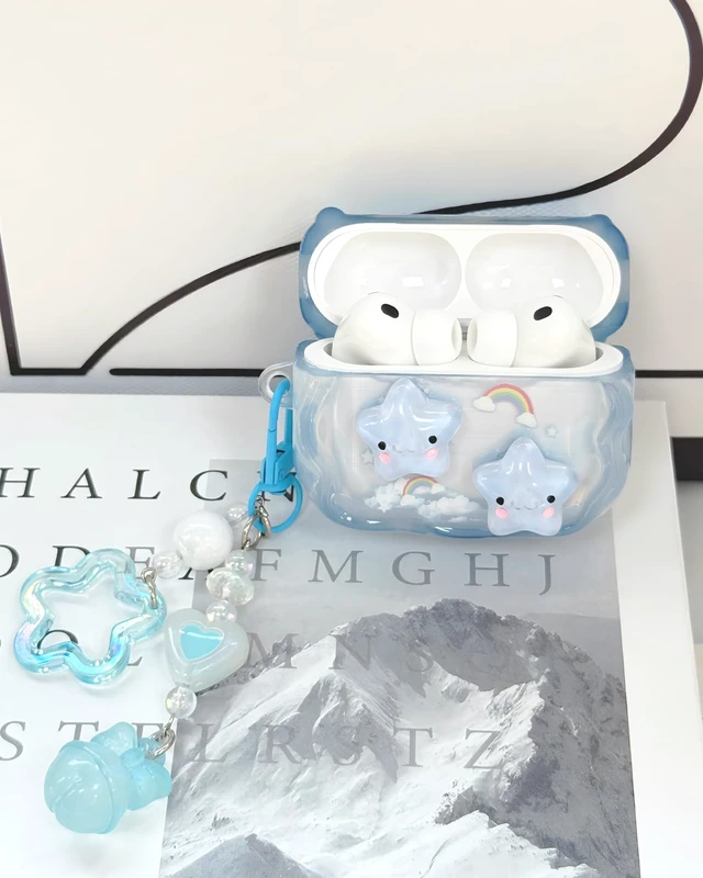 Alt view image 7 of 7 - Compatible with AirPods Pro 2/1 Case Cute Wave Design Shockproof Protective Cover for Girls Women with Keychain Designed for AirPods Pro 2nd/1st Generation