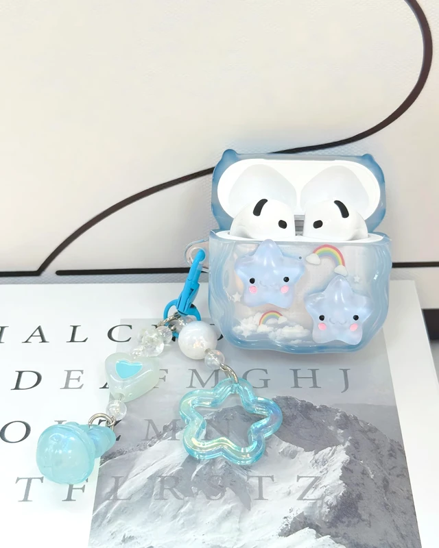 Alt view image 3 of 7 - Compatible with AirPods 5 Case/AirPods 4 Case Cute Wave Design Shockproof Protective Cover for Girls Women with Keychain Designed for AirPods 5th / 4th Generation