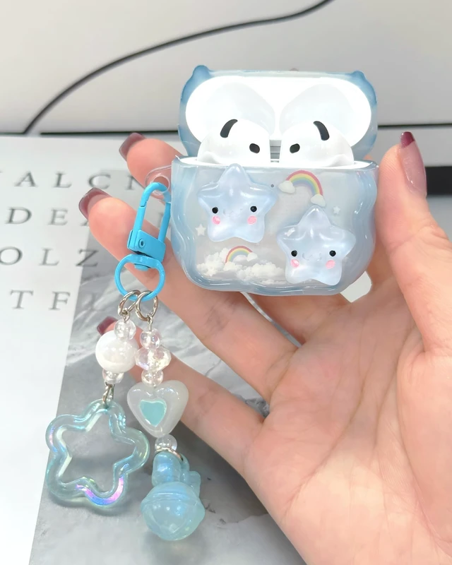 Alt view image 6 of 7 - Compatible with AirPods 5 Case/AirPods 4 Case Cute Wave Design Shockproof Protective Cover for Girls Women with Keychain Designed for AirPods 5th / 4th Generation