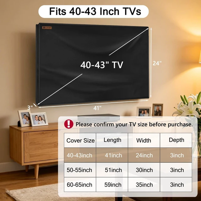 Alt view image 2 of 6 - Indoor TV Dust Cover, 40-43inch Flat Screen TV Protective Cover TV Screen Cover - Dustproof & Water Resistant, Scratch Protection for Kids & Pets, Open Back for Ventilation, Remote Pocket