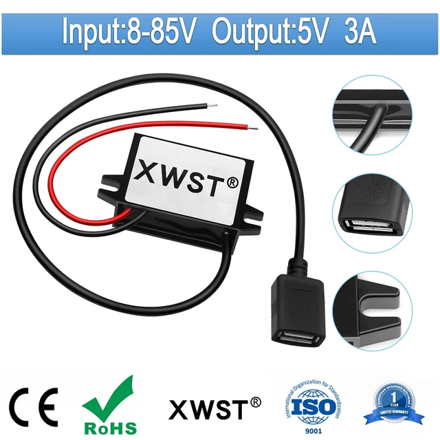 Alt view image 2 of 7 - DC 8-85V to 5V USB converter 12V 24V 36V 48V 60V 72V to 5V 3A 15W with USB output power Adapter converter Voltage Buck Regulator,Step-down Module,Waterproof Power Adapt 5V Volt Transformer Module