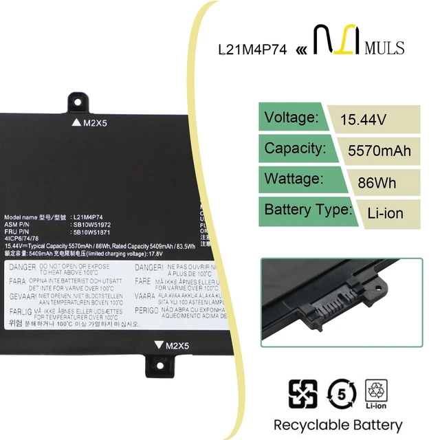 Alt view image 2 of 7 - L21M4P74 L21C4P72 Laptop Battery for Lenovo ThinkPad T16 Gen 1/Gen 2 P16S Gen 1/Gen 2 Series L21D4P73 L21M4P73 L21D4P72 L21L4P72 15.44V 86Wh With tools Office work, Online study, Business trip