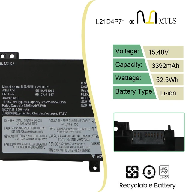 Alt view image 2 of 7 - L21D4P71 L21M4P71 Laptop Battery for Lenovo ThinkPad T14/ P14s Gen 3 ThinkPad T14/ P14s Gen 4 Series L21M4P72 L21L4P71 L21C4P71 15.48V 52.5 Wh with Tools Office work, Online study, Business trip